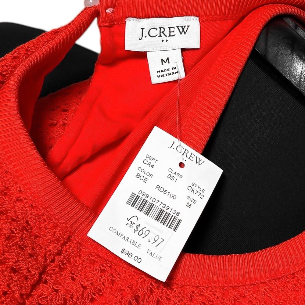 J Crew Orange Crochet Shift Dress Women's M NWT Sleeveless Crew Neck Lined Mini - Picture 4 of 10